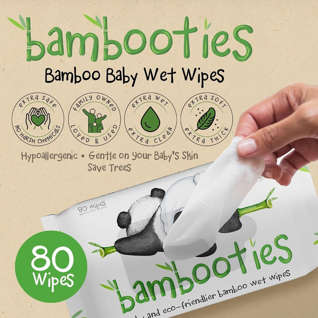 Bamboo Baby Wipes Unscented, Plant based Diaper Wipes for Sensitive Skin, Water based Wipes Baby Sensitive Skin 80