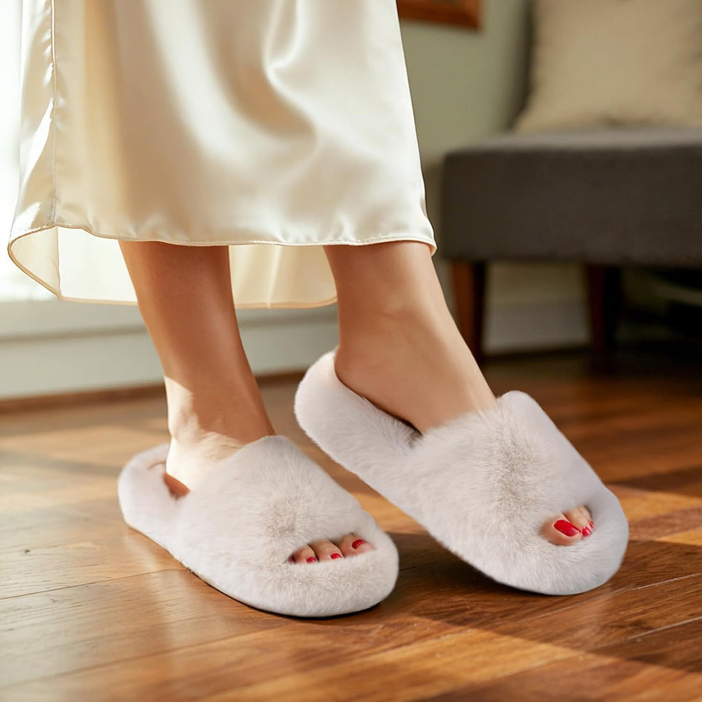 Womens Slippers with Arch Support Memory Foam Fuzzy House Slippers for Women Lightweight Cozy Indoor Open-toe Comfy