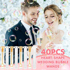 40PCS Wedding Bubble Wands Bulk, Mini Heart Bubbles Party Favor White Gold Bubble Sticks for Valentine's Day
