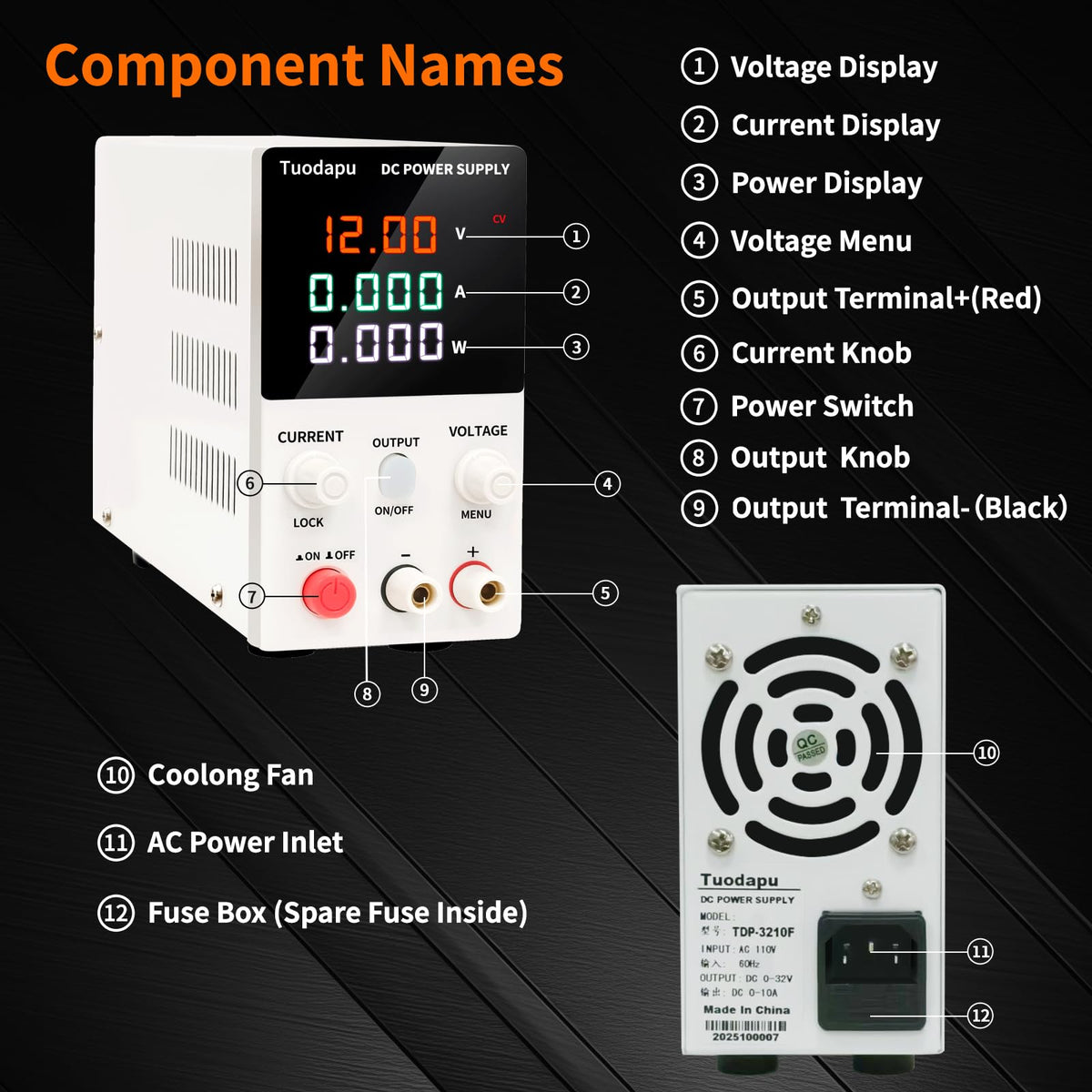 DC Power Supply Variable, Bench Power Supply with Encoder Adjustment Knob,Switching Bench with 20W USB & Type-C Quick-Charge (62V 5A)