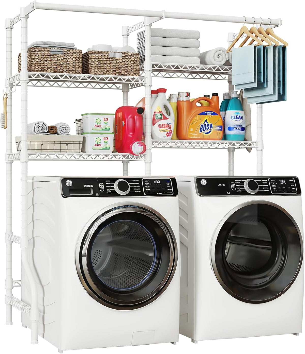 U14 Medium Over the Washer and Dryer Shelves, 4 Tiers Laundry Room Storage and Organizer System, Space Saving Clothes