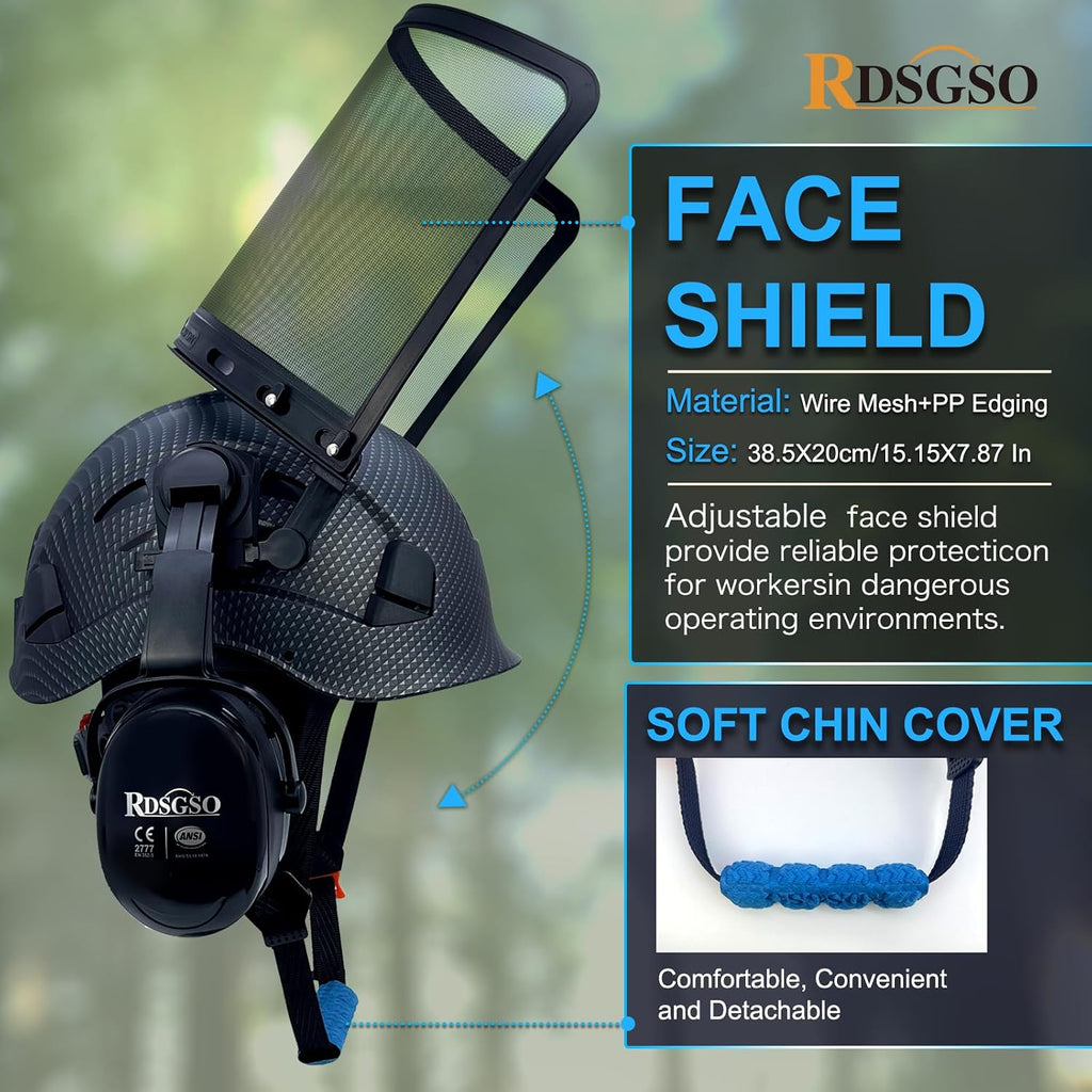 Chainsaw Safety Hard Hats with Mesh Face Shield and Ear Muffs Forestry Safety Helmet Outdoor Work Head Protection