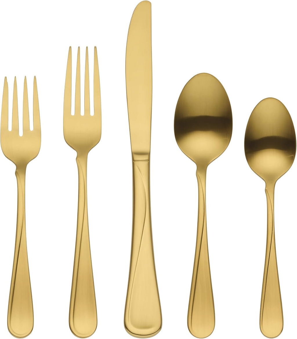 Flatware Flight Gold Satin 18/0 Silverware Set for 4, (20-Piece)