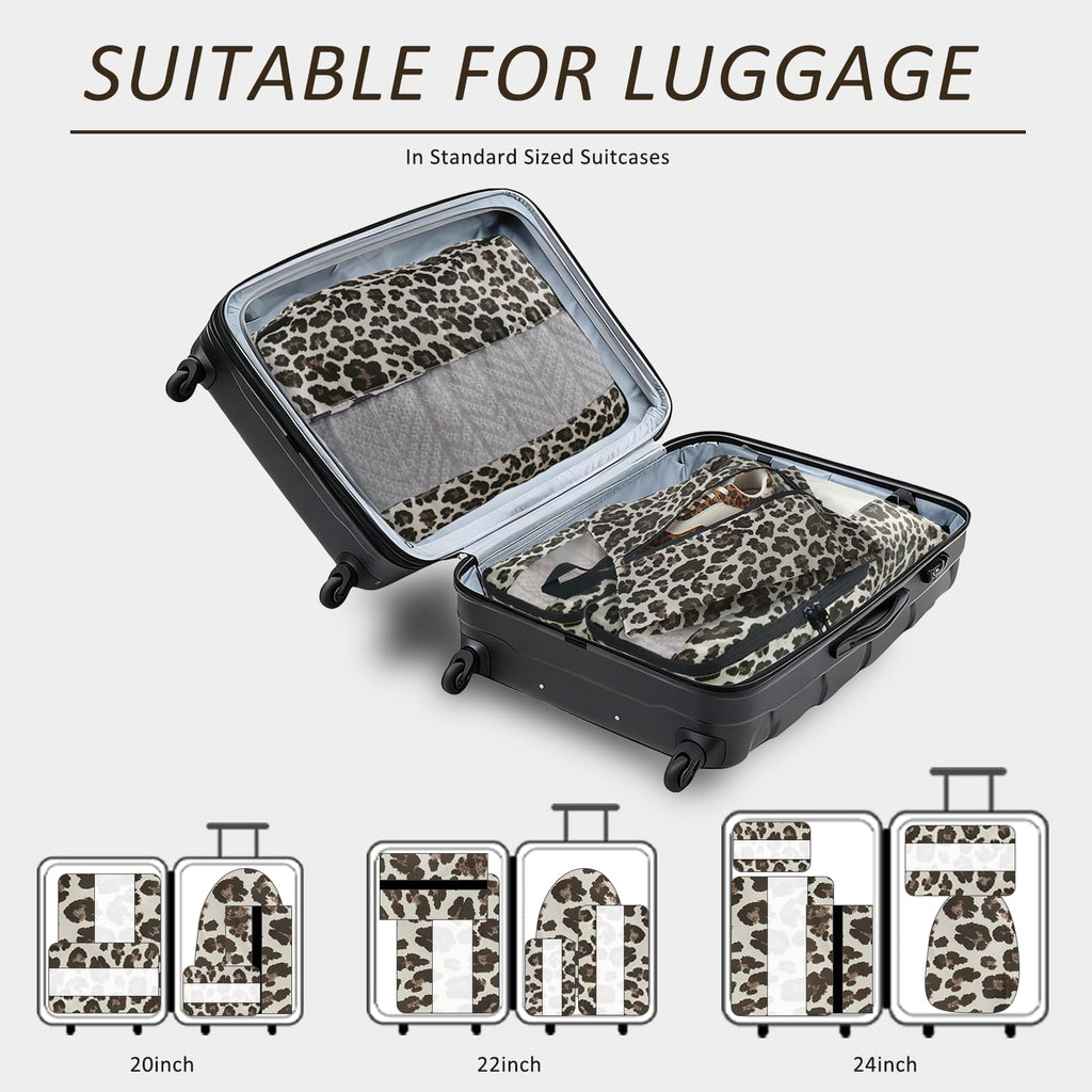 5 Set Packing Cubes, Travel Organizers with Shoe Bag (Leopard)