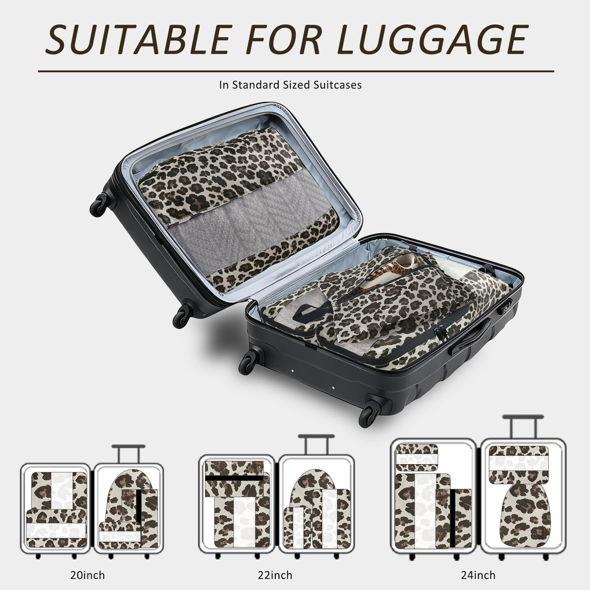 5 Set Packing Cubes, Travel Organizers with Shoe Bag (Leopard)
