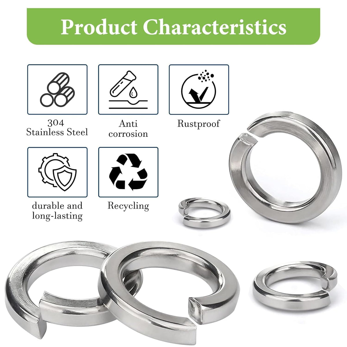 Metric Split Spring Lock Washer Assortment Kit M2-M12 304 SS 1000Pcs