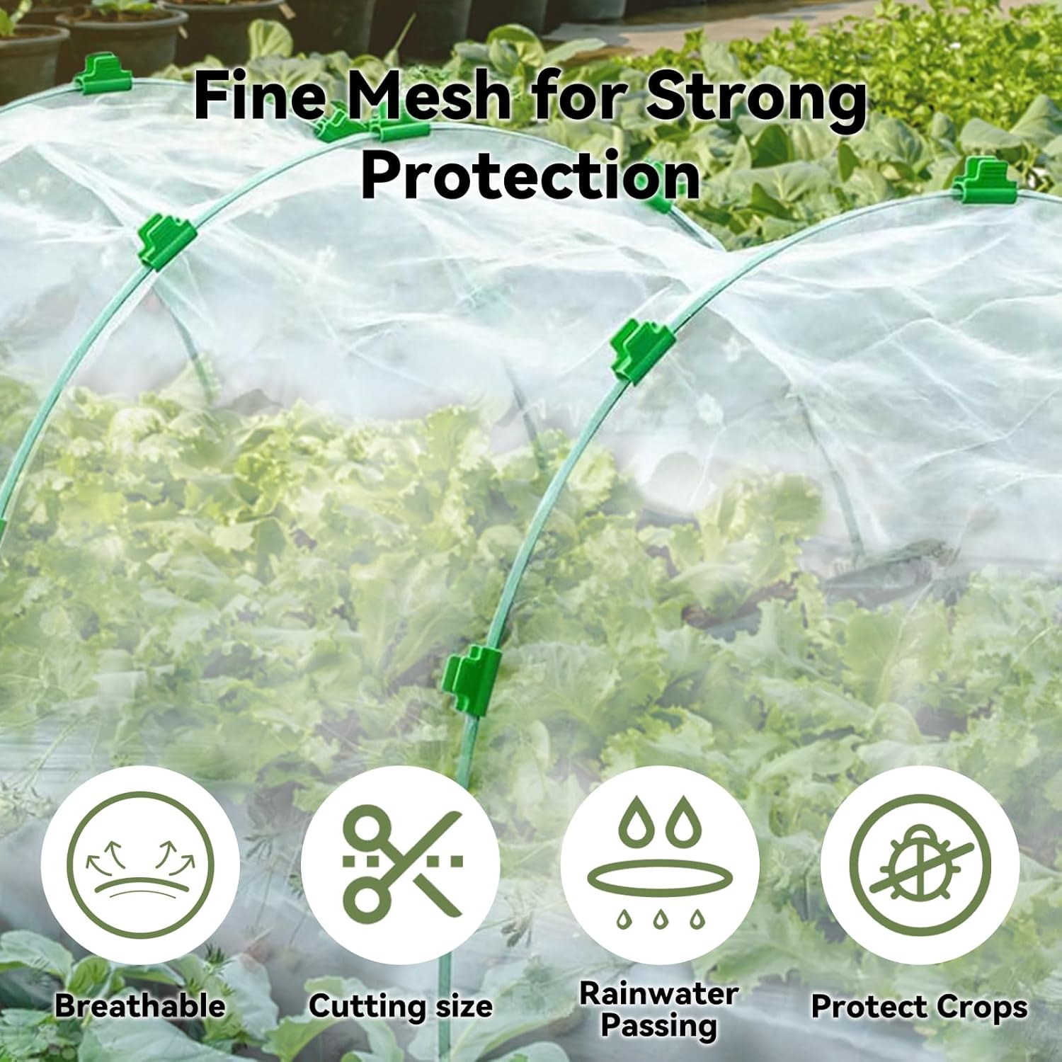 Garden Mesh Netting Kit for Raised Beds, 8 * 26FT Ultra Fine Plant Netting Covers with 6 Pcs Wide Garden Hoops & 12