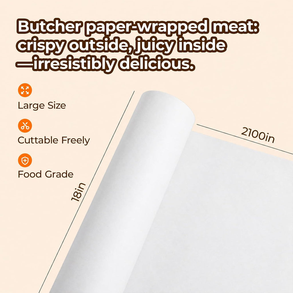 Kraft Butcher Paper Roll - 18"x176Ft Food Grade for BBQ & Smoking