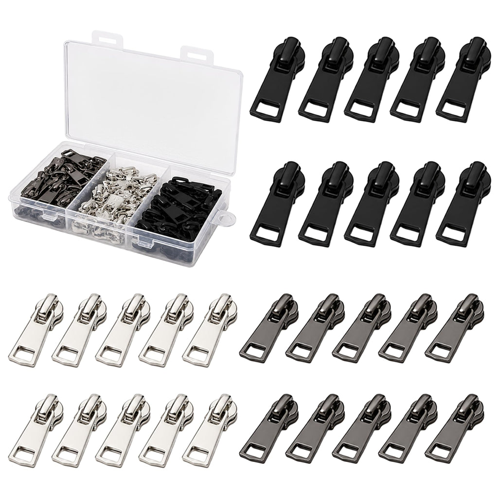 #5 Zipper Repair Kit, 30 Pcs Metal Zipper Pull Replacement, Heavy Duty