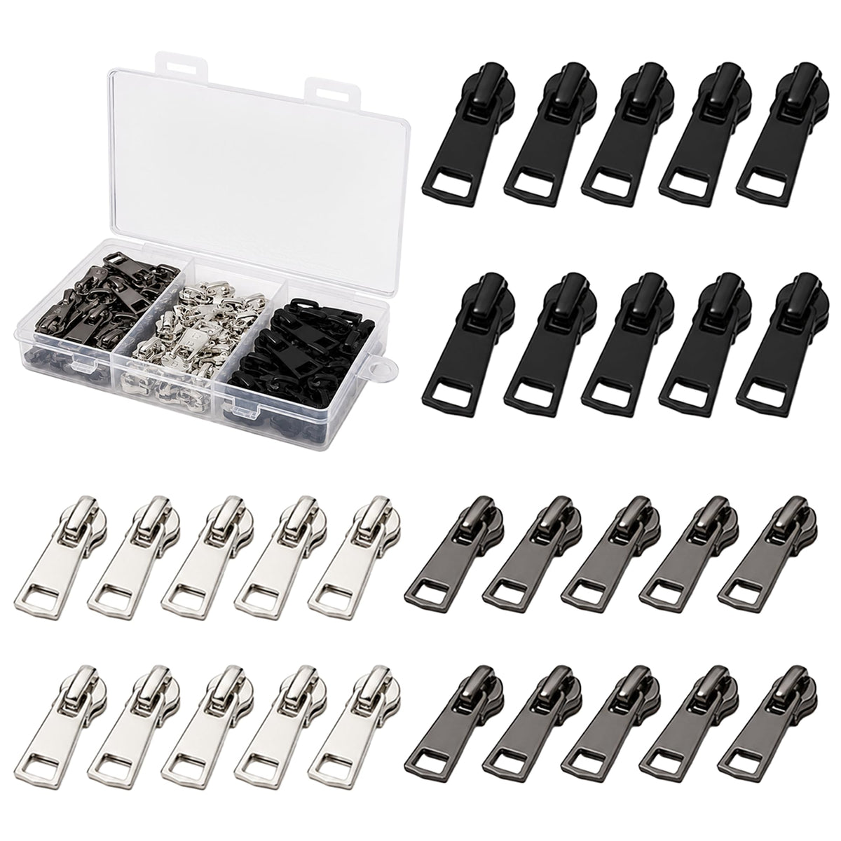 #5 Zipper Repair Kit, 30 Pcs Metal Zipper Pull Replacement, Heavy Duty
