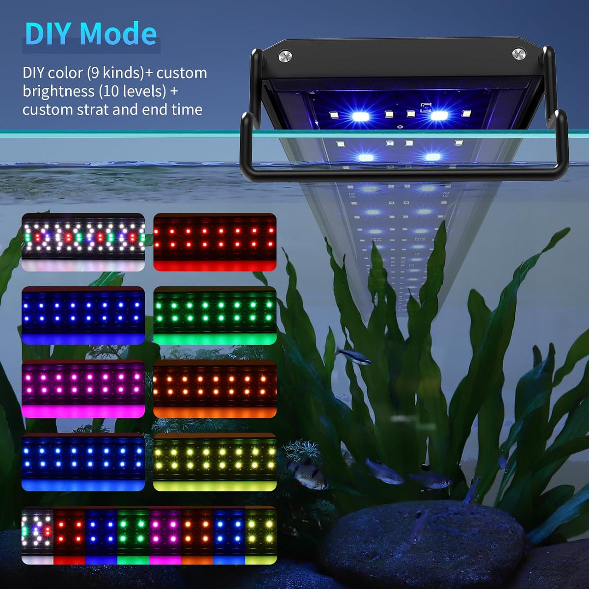 Aquarium Light, 20W Full Spectrum Fish Tank LED Light, 24/7 Remote Control Adjustable Timer, Brightness and Color