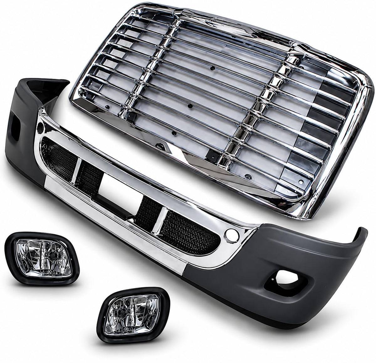 Complete Chrome Bumper Fog Light Grille Set for Freightliner Cascadia 08-17
