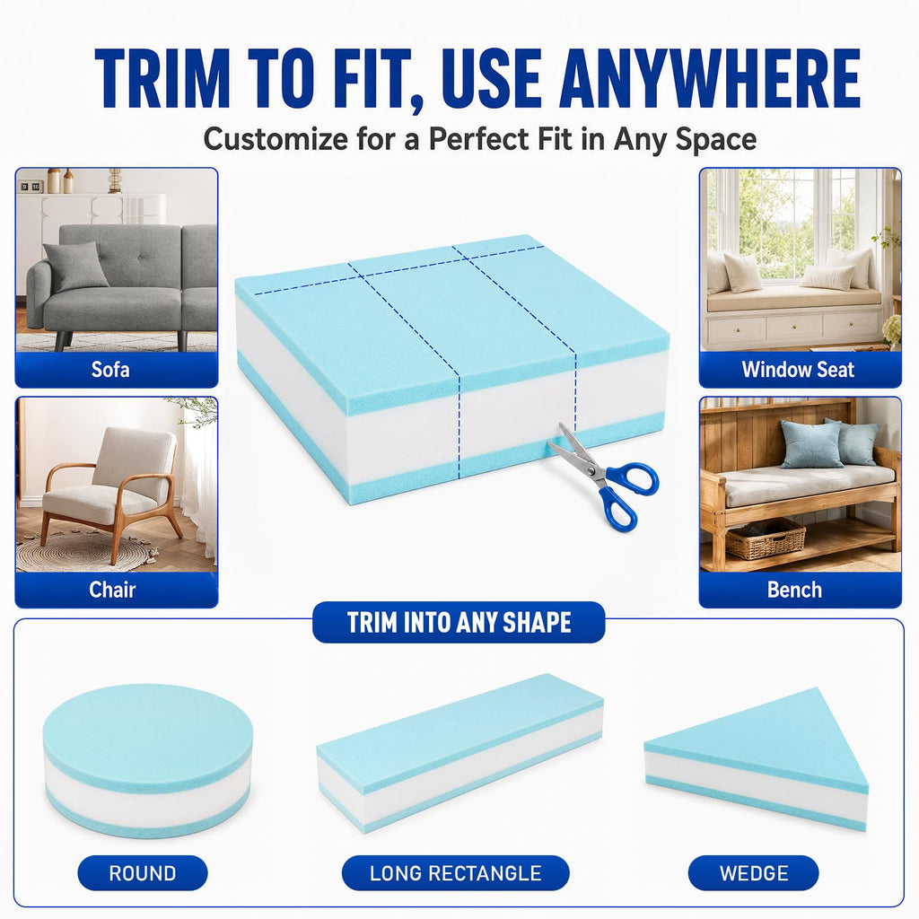 Couch Cushion Replacement, 24 x 24 x 6 in, 3-Layer High-Density Memory Foam Insert for Sofa, Chair and Bench