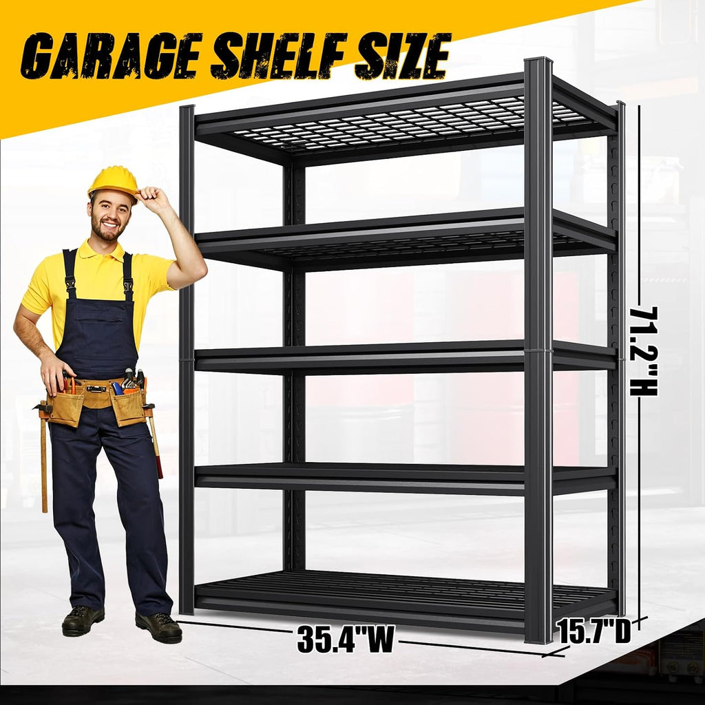 Heavy Duty Garage Shelving, 5-Tier Adjustable All Metal Wire Shelving Unit for Tools, Storage Bins, Utility Storage