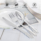300PCS Silver Plastic Silverware, Vintage Disposable Utensils & Cutlery