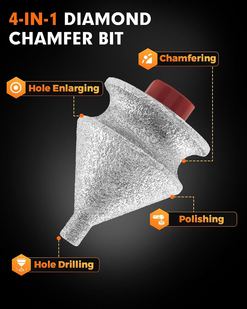 4-in-1 Diamond Beveling Chamfer Bit, Diamond Chamfering Bit for Grinder