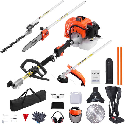 Gas Hedge Trimmer 2 Cycle 63 cc 5-in-1 Gas Power Handheld Cutter | Cordless Weed Eater with Protective Gear Set