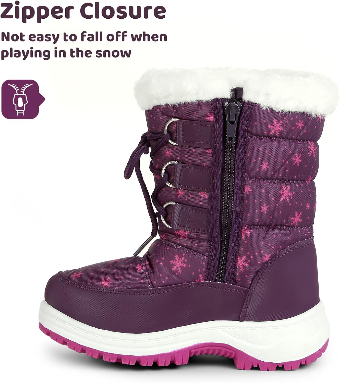 Kids Girls Insulated Fur Winter Warm Snow Boots Toddler/Little Kid | Water-Resistant,Side Zipper,Thick Warm