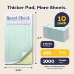 Double Part Guest Check for Servers, Server Note Pads 500 Sheets (10 Pads), Server Books for Waitress with Carbon