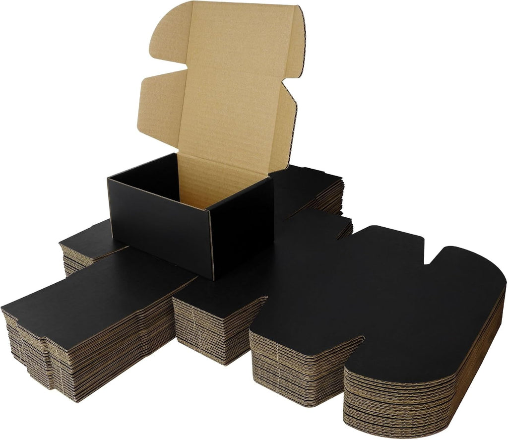 Corrugated Shipping Box Mailers, Kraft Brown, Triple-Layer Board Secure Slot Closure (Black, 6"x4"x3" / Set of 20)