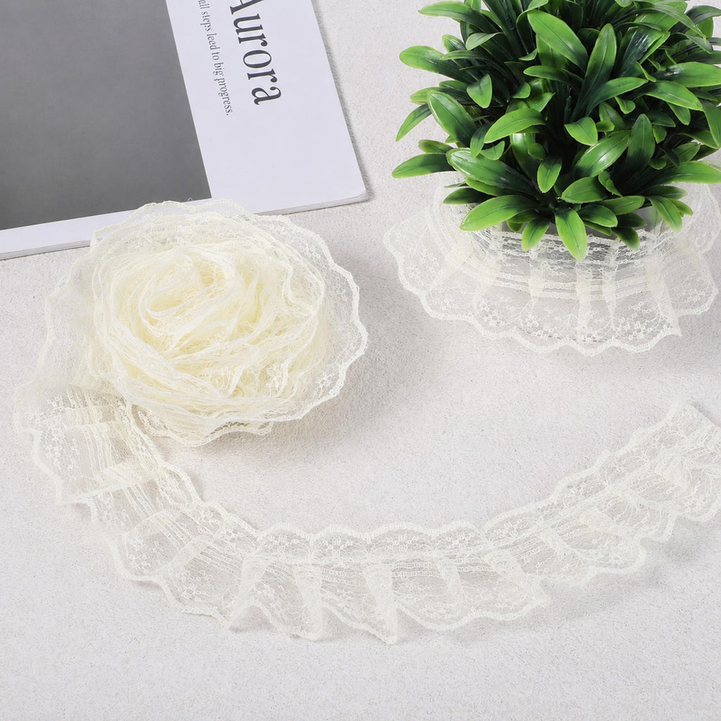 Beige Lace Ruffle Trim