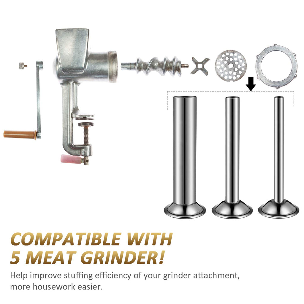 3 Pcs Sausage Stuffer Tubes for Size 5 Grinder, 3 Sizes
