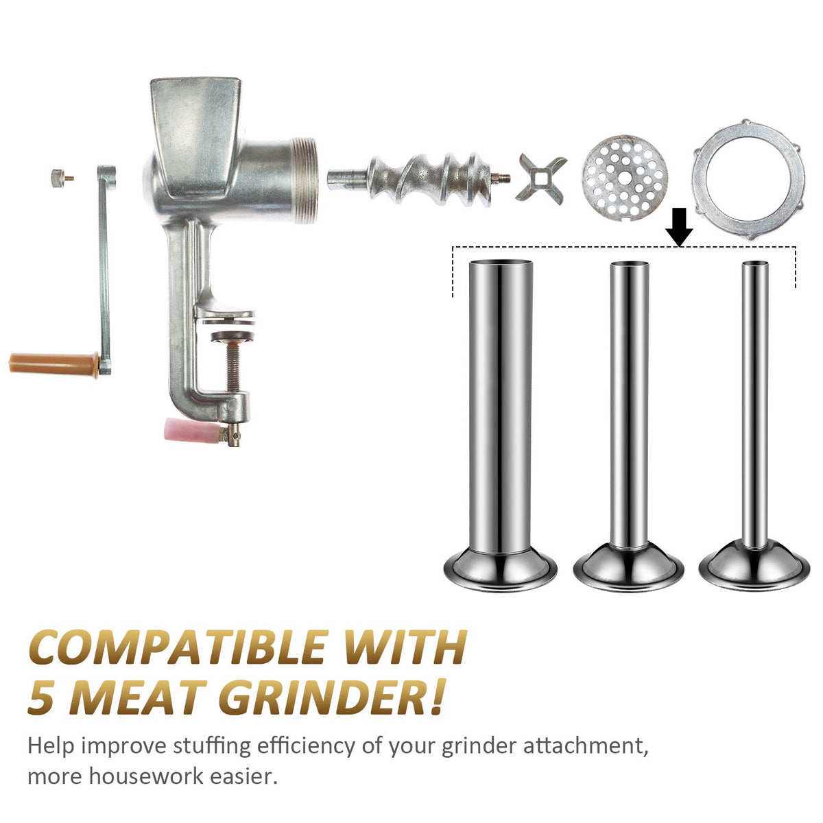 3 Pcs Sausage Stuffer Tubes for Size 5 Grinder, 3 Sizes