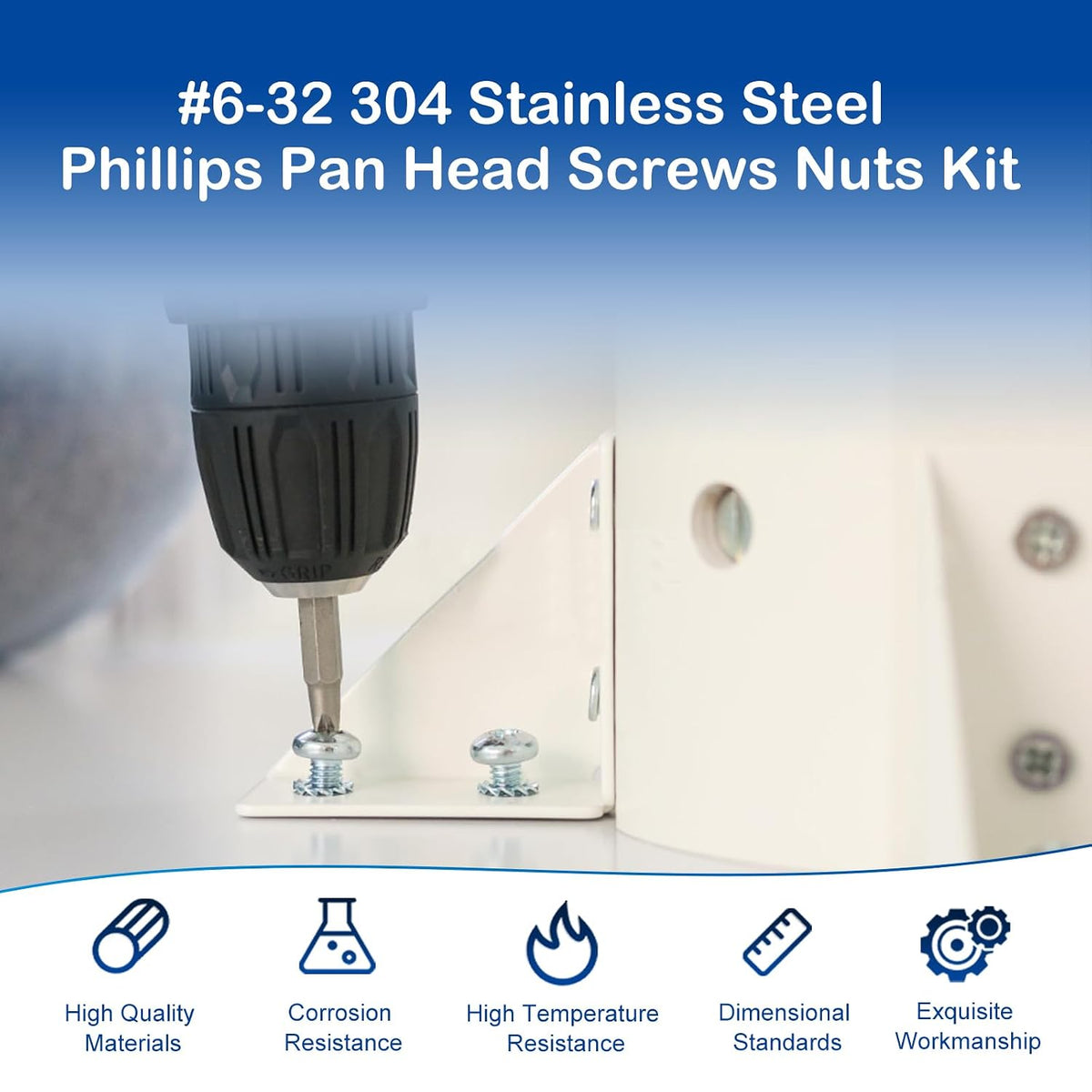 #6-32 x 3/16" to 1" Phillips Pan Head Machine Screws Kit with Nuts Washers