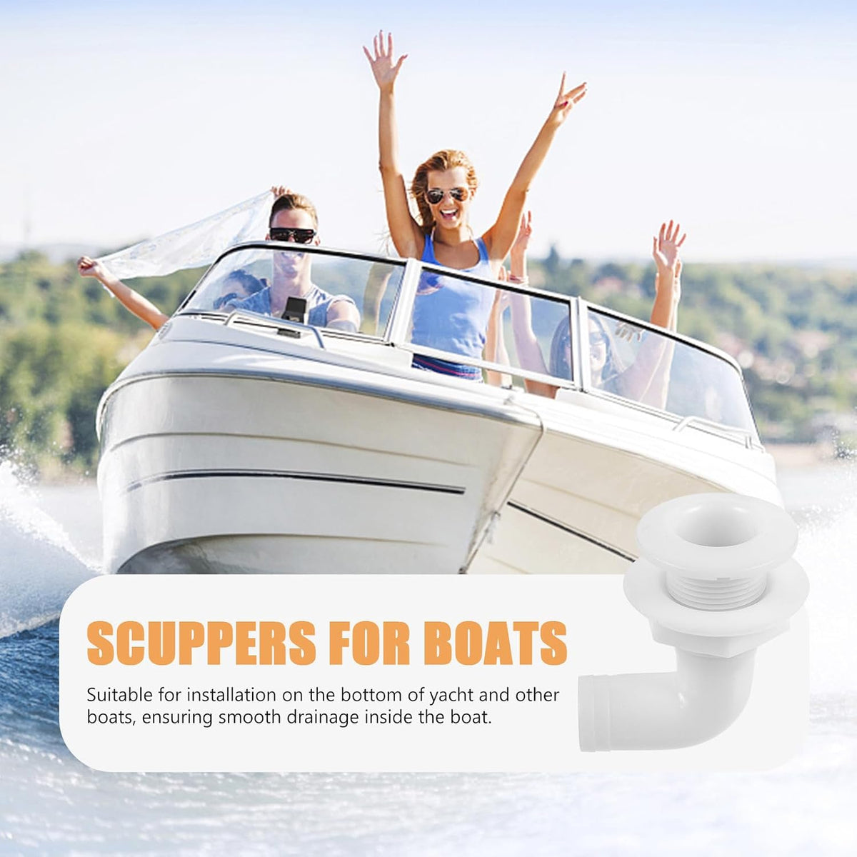 Abaodam Boat Scupper Drain Fitting Degree Plastic for Boat Plumbing