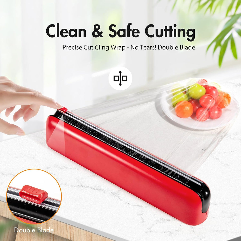 Aluminum Foil & Plastic Wrap Dispenser with Cutter - Easy One-Hand Operation, Space-Saving Kitchen Organizer for