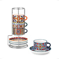 2.5 Oz Stackable Espresso Cup Set of 4, Ceramic with Saucers