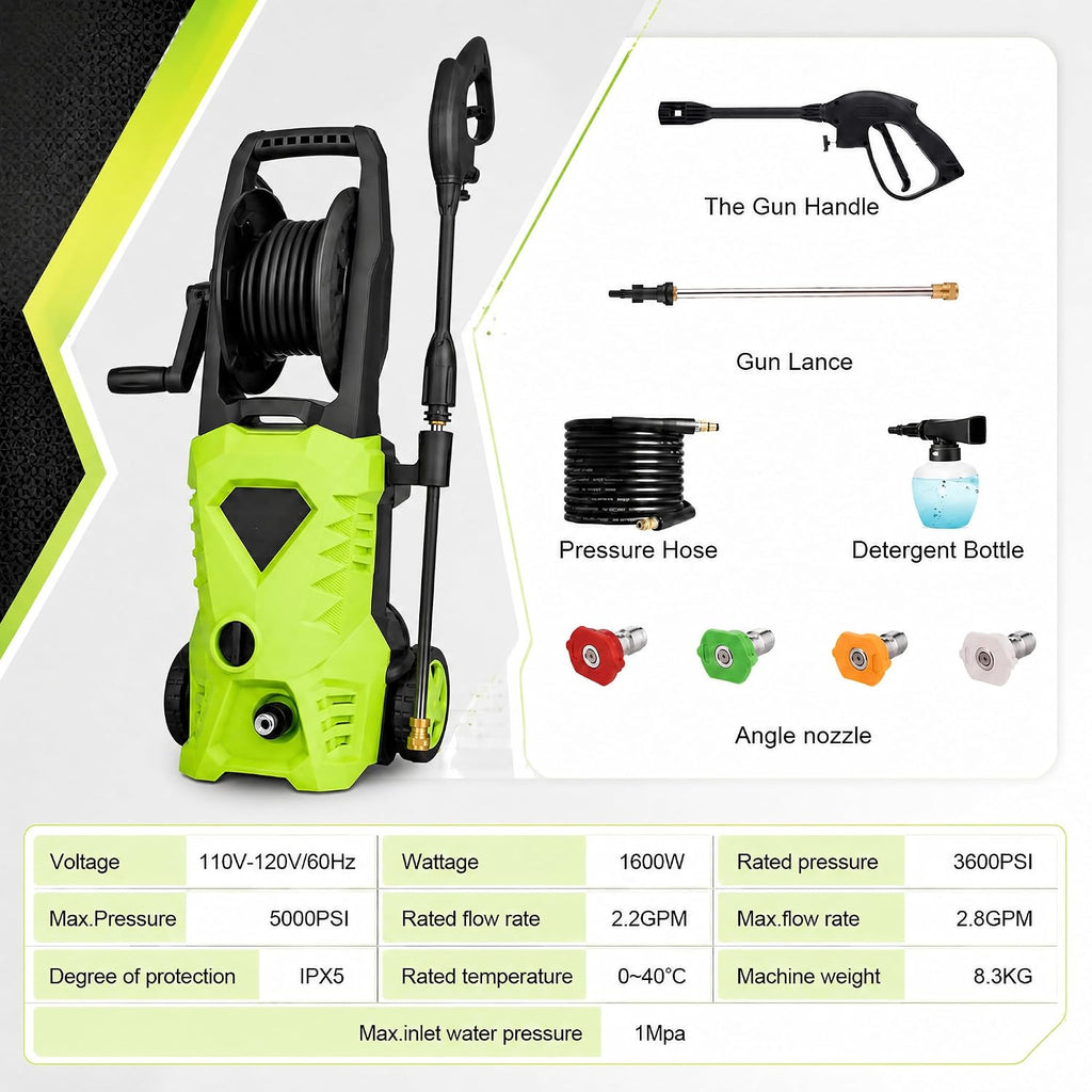 5000PSI Electric Pressure Washer 2026 2.8GPM High Power Washer with 4 Pressure Nozzle and Soap Bottle for Home, Car