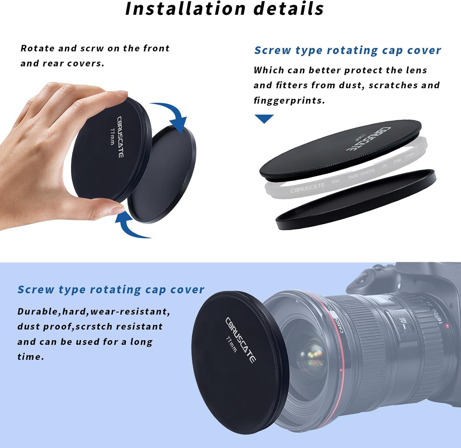 77mm Metal Filter Cap,Lens Cap,Compatible with All Any 77mm with Camera Thread Lens and ND,CPL,UV Filter