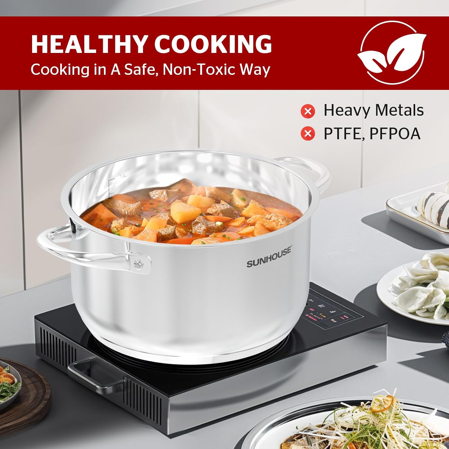 : Stainless Steel Stock Pot - 16 Quart - Tempered Glass Lid, 3-Ply Bottom, Soup-Pasta-Food, Boil-Simmer, All