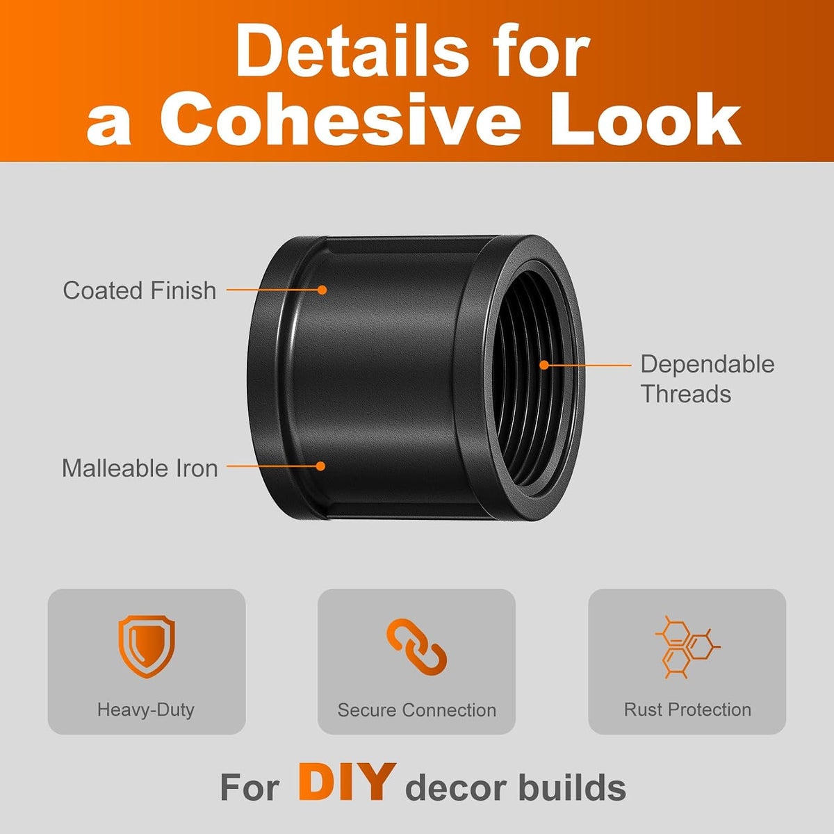 Coupling Malleable Cast Iron Pipe,Black,3/4",2-Pack.