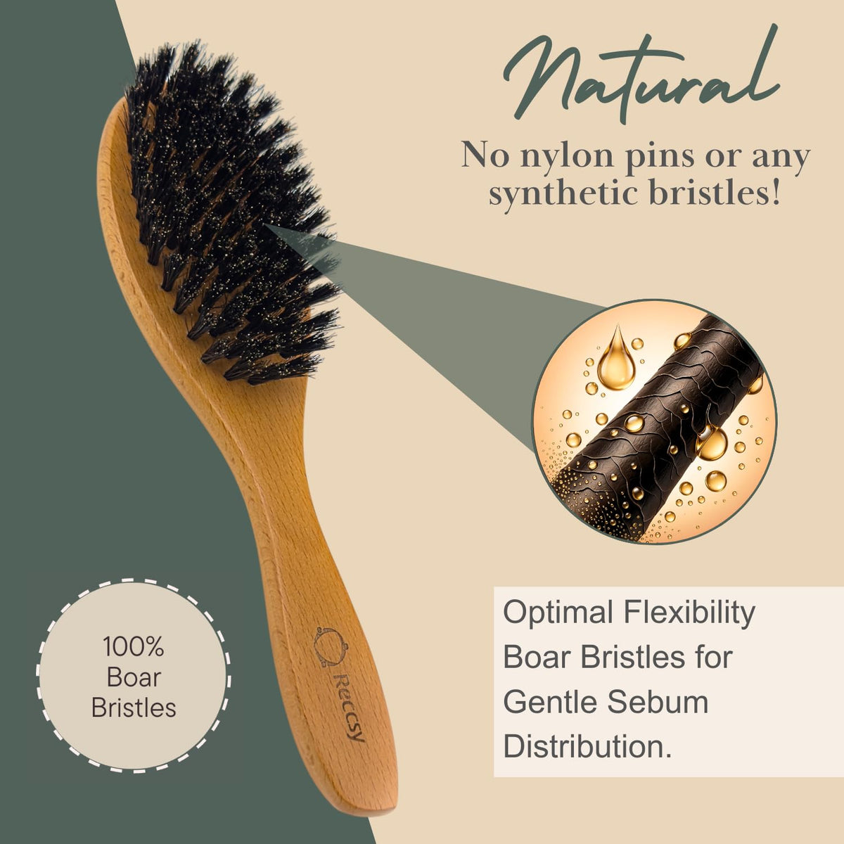 100% Boar Bristle Hair Brush Set with Bamboo Comb for Women | 3-Piece Natural Wooden Hairbrush Kit with Mini Scalp