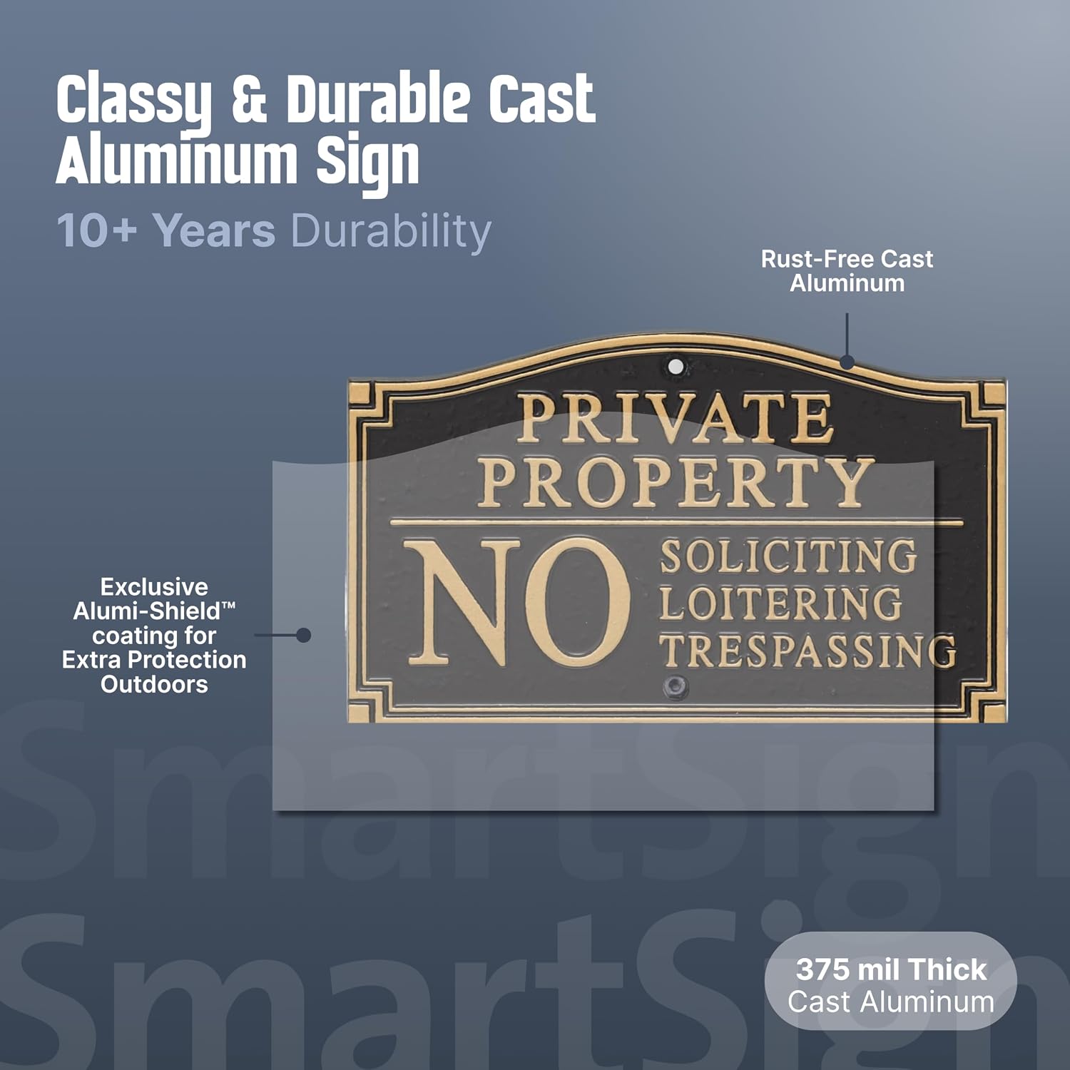Private Property Sign for Yard, No Soliciting Loitering Trespassing Garden Plaque | 5.75" x 9.5" Aluminum Plaque with