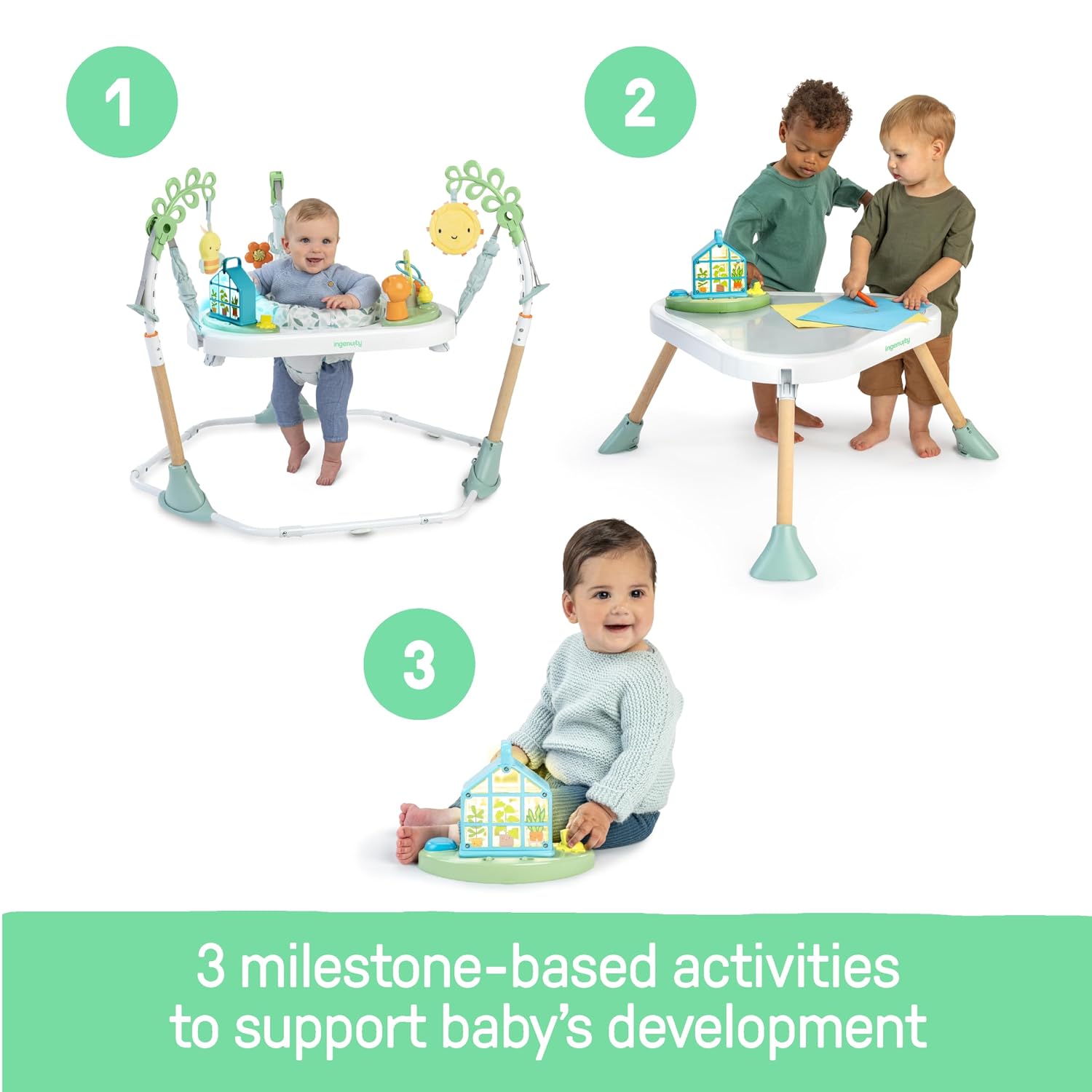 3-in-1 Baby Jumper and Activity Center with Lights and Sounds – Converts to Toddler Play Table, 4 Adjustable Heights