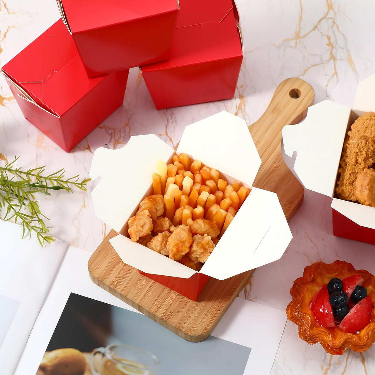 100 Pack 16 oz Chinese Take out Boxes Food Box, Red