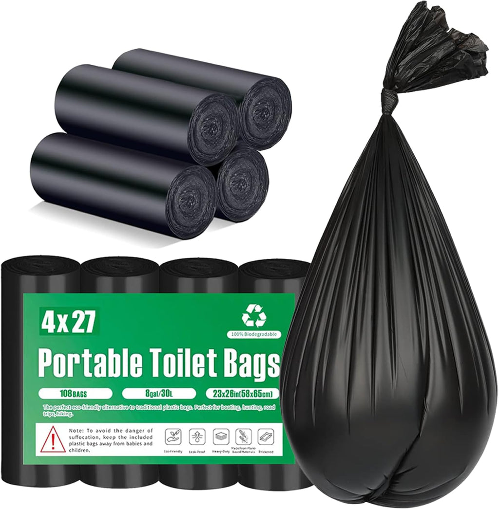 108 Portable Toilet Bags, TALTBREX 8 Gallon Biodegradable Camping Toilet Bags for Portable Potty, Thickened
