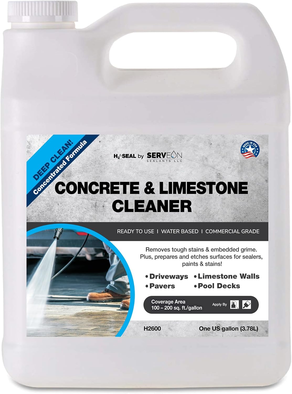 Concrete & Stone Cleaner (Concentrated Formula) 1 Gal | Water-based Commercial Grade, Outdoor Indoor Oil Stain &