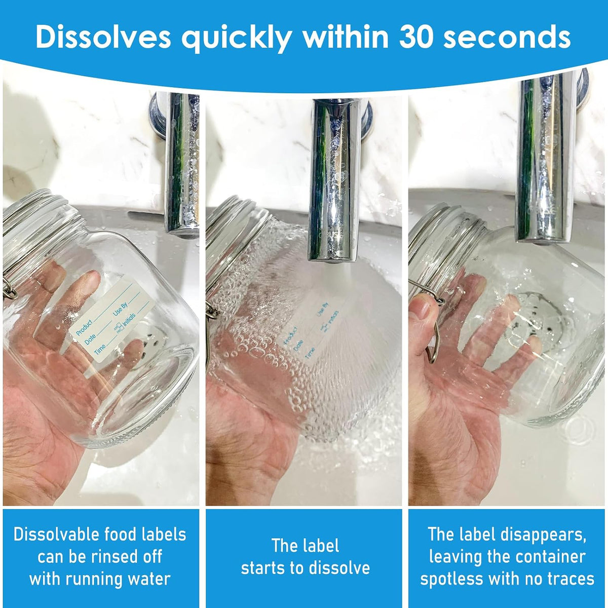 500 Stickers Use by 1 x 2 Inch Blue Dissolvable Food Labels