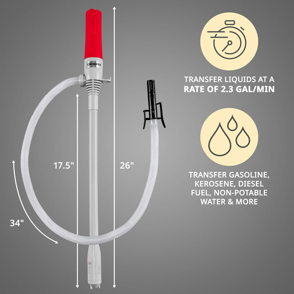 DEWAY Fuel Transfer Pump, WAYPUMP13, Gas Can Pump, Auto Stop, Gray, Large