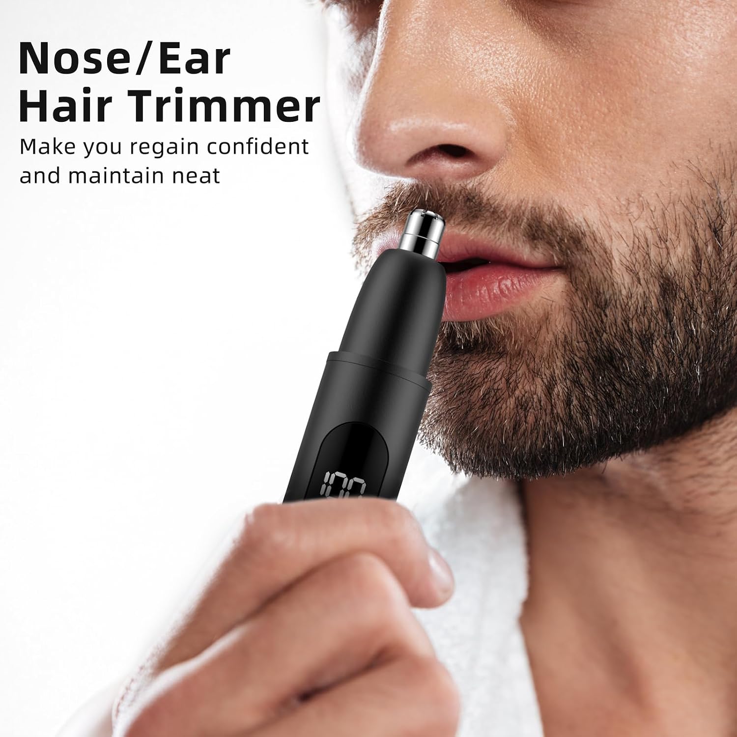 Nose Hair Trimmer, Rechargeable Cordless Painless Ear Eyebrow Trimming Tool Dual Edge Blades Razor Easy Cleansing