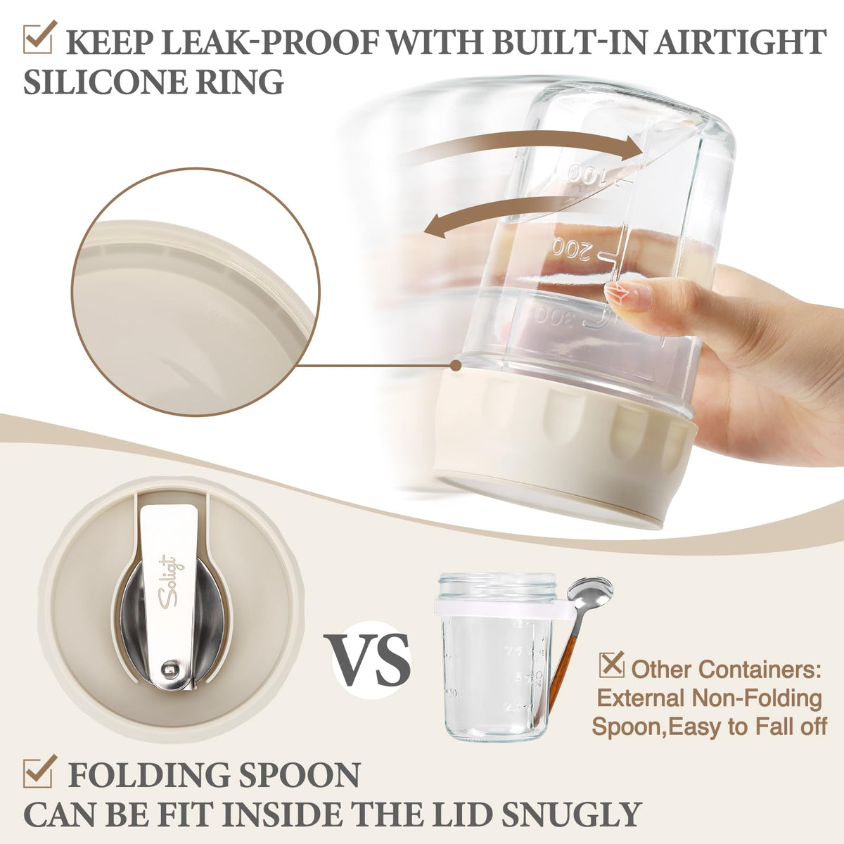 2 Pack Overnight Oats Containers with Lids (White/Organic Green)