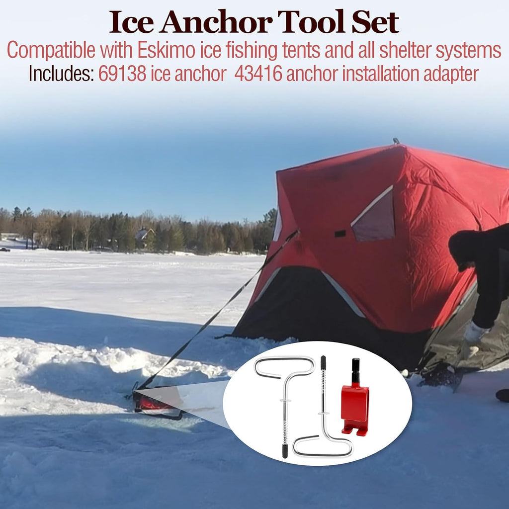69138 Ice Shelter Anchors and 43416 Anchor Install Adapter | Ice Anchor Tool Kit Compatible with Eskimo ice fishing
