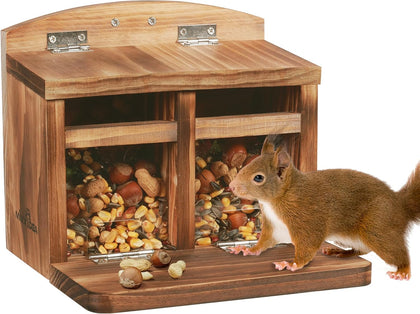 Large Squirrel Feeder House, Wooden Squirrel Feeders for Outside, Chipmunk Feeder Made of Thick Wood, No Assembly