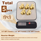 5PCS 1/4" NPT Female Brass Tee Fitting with Teflon Tape, 3-Way Pipe Fitting