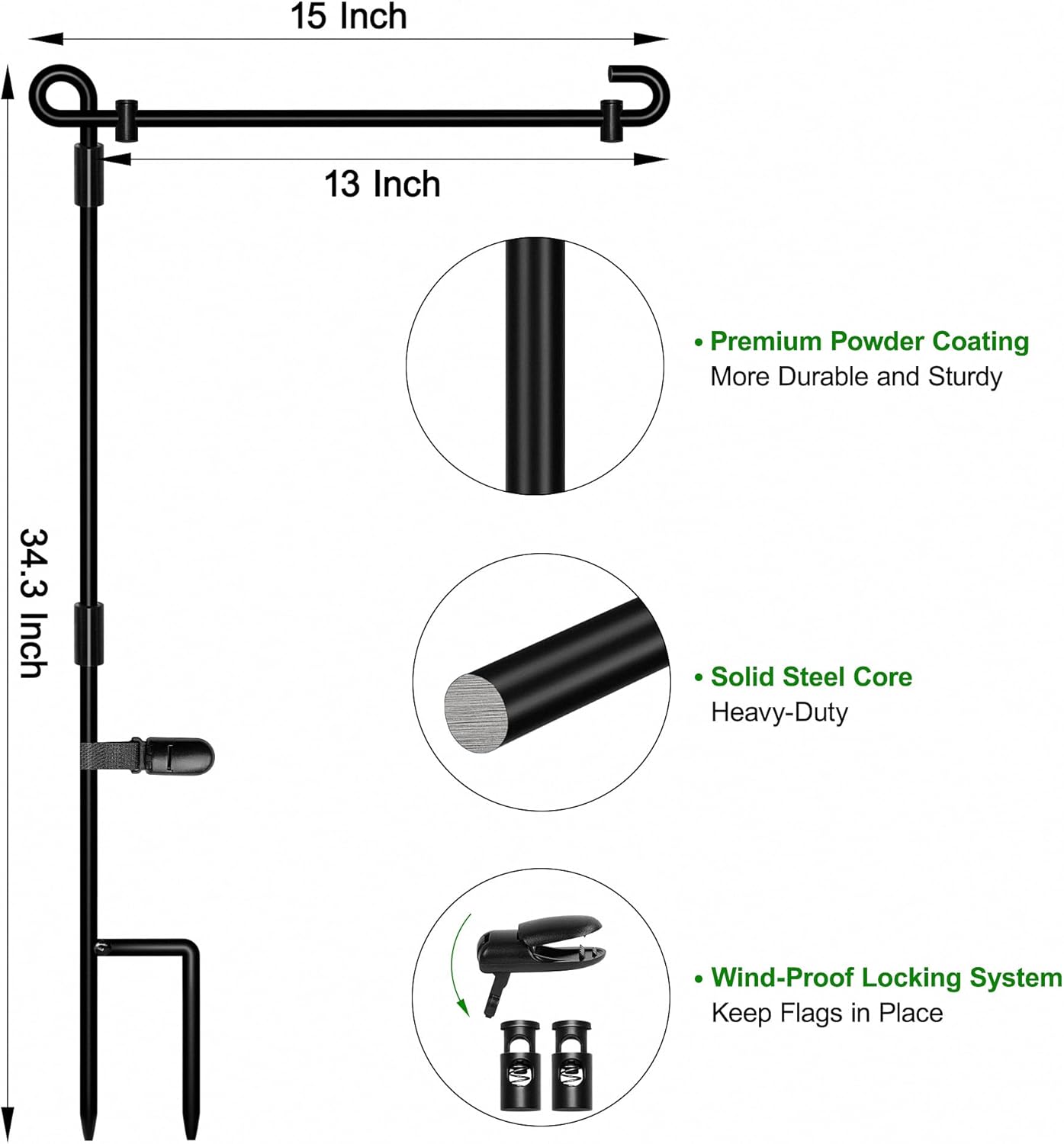 Garden Flag Stand,Premium Garden Flag Holder Pole Metal Powder-Coated Weather-Proof Paint with Graden Flag Clip and