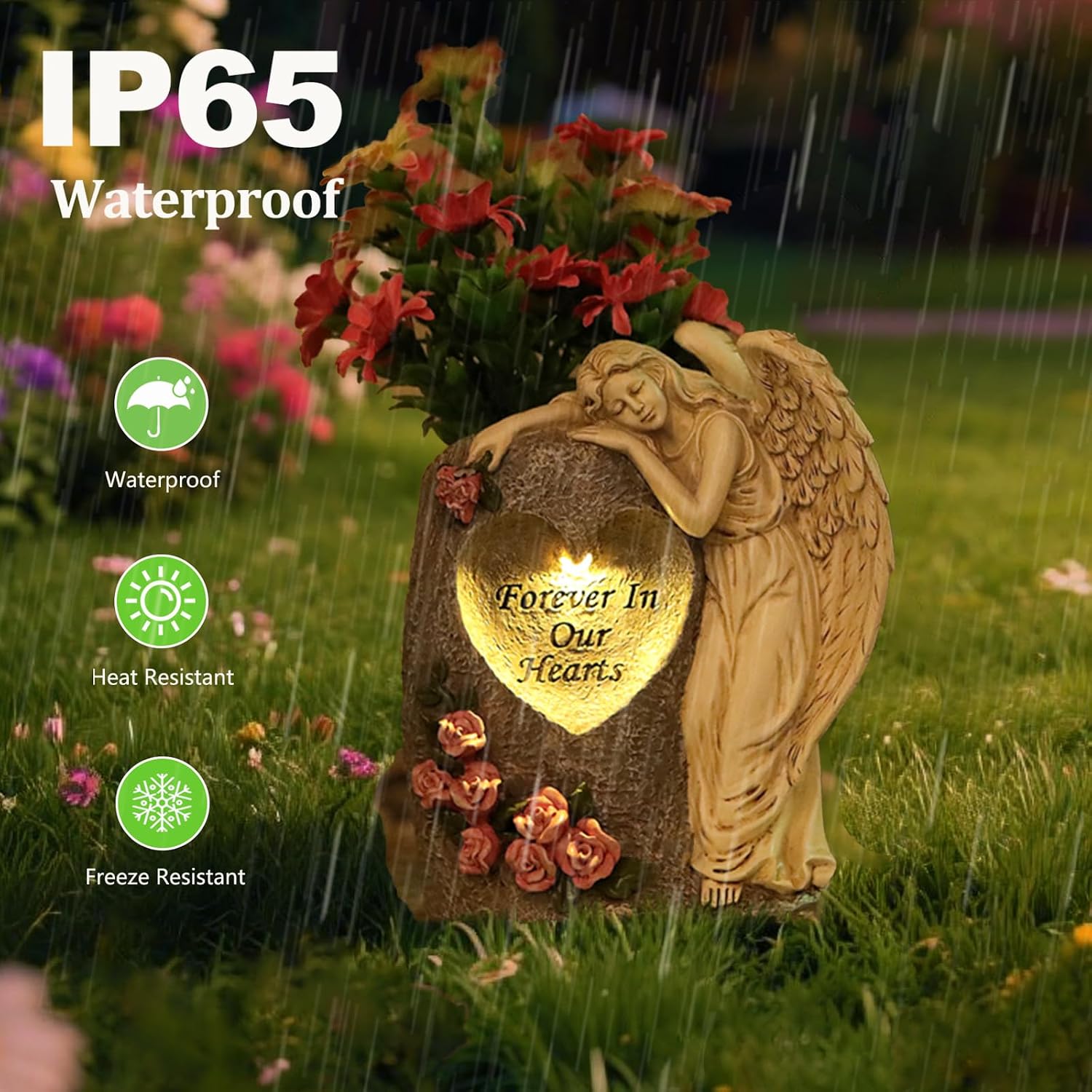 Solar Cemetery Vases for Grave, Resin Angel Headstones Vases with Spikes for Fresh Artificial Flowers, Grave Markers